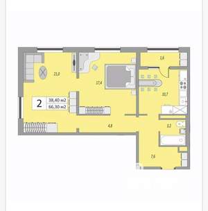 2-к квартира, вторичка, 66м2, 16/25 этаж