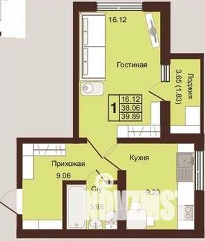 1-к квартира, вторичка, 40м2, 9/16 этаж