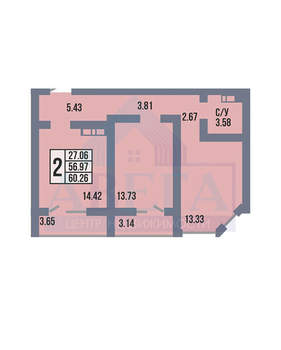 2-к квартира, вторичка, 60м2, 17/17 этаж