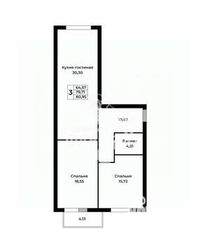 2-к квартира, вторичка, 81м2, 15/15 этаж