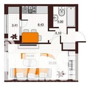 1-к квартира, вторичка, 41м2, 5/17 этаж