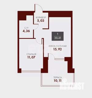 1-к квартира, вторичка, 39м2, 3/15 этаж