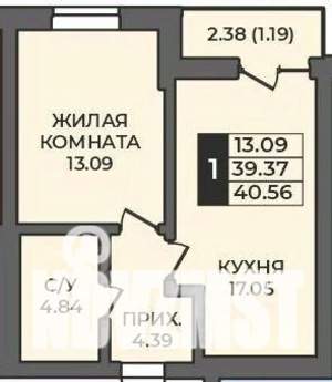 1-к квартира, строящийся дом, 41м2, 7/12 этаж