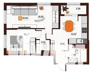 2-к квартира, вторичка, 59м2, 1/17 этаж
