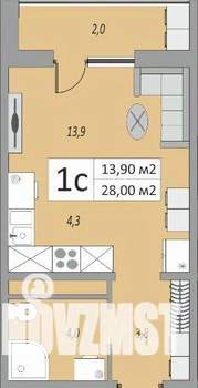 1-к квартира, вторичка, 28м2, 1/26 этаж