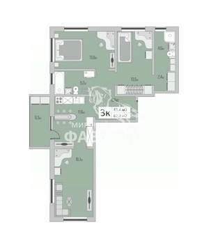 3-к квартира, вторичка, 82м2, 3/17 этаж