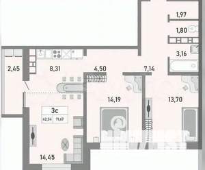 2-к квартира, вторичка, 72м2, 18/24 этаж