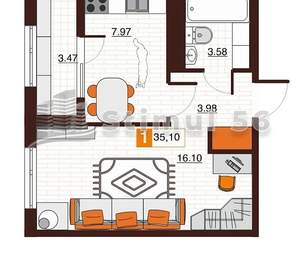 1-к квартира, вторичка, 35м2, 9/17 этаж
