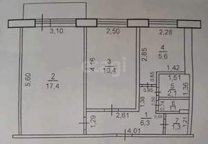 2-к квартира, вторичка, 44м2, 3/5 этаж