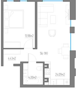 1-к квартира, вторичка, 47м2, 2/11 этаж