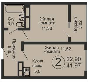 2-к квартира, вторичка, 42м2, 16/18 этаж