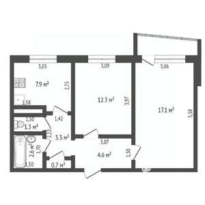 2-к квартира, вторичка, 50м2, 6/9 этаж