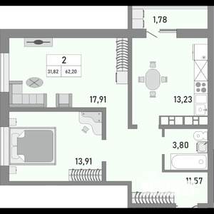 2-к квартира, вторичка, 62м2, 15/25 этаж
