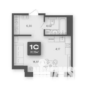 Студия квартира, строящийся дом, 31м2, 3/4 этаж