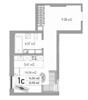 Студия квартира, сданный дом, 32м2, 4/10 этаж