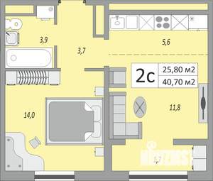 2-к квартира, строящийся дом, 41м2, 17/24 этаж