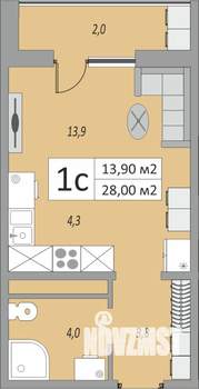 1-к квартира, строящийся дом, 28м2, 11/24 этаж