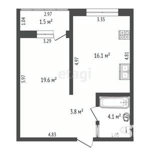 1-к квартира, вторичка, 45м2, 9/17 этаж