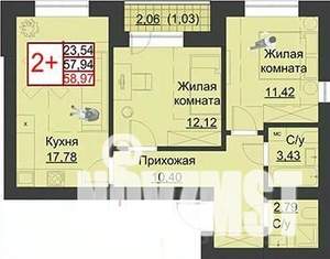 2-к квартира, строящийся дом, 59м2, 3/5 этаж