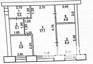 3-к квартира, вторичка, 43м2, 1/3 этаж