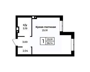 1-к квартира, строящийся дом, 36м2, 8/11 этаж