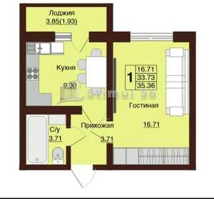 1-к квартира, вторичка, 35м2, 3/16 этаж