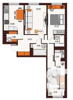 3-к квартира, вторичка, 84м2, 2/17 этаж