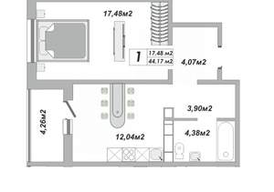 1-к квартира, вторичка, 44м2, 23/25 этаж