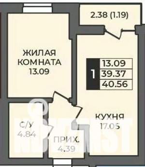 1-к квартира, строящийся дом, 41м2, 9/12 этаж