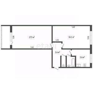 2-к квартира, вторичка, 47м2, 1/5 этаж