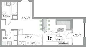 1-к квартира, вторичка, 41м2, 7/10 этаж