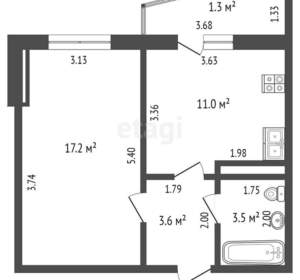1-к квартира, вторичка, 46м2, 17/18 этаж