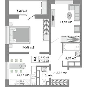 2-к квартира, вторичка, 52м2, 3/18 этаж