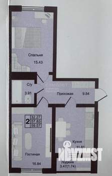 2-к квартира, вторичка, 60м2, 10/16 этаж