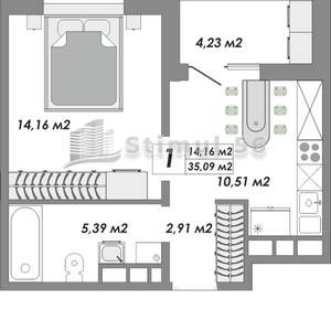 1-к квартира, вторичка, 35м2, 14/15 этаж