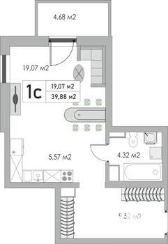 1-к квартира, вторичка, 40м2, 9/9 этаж