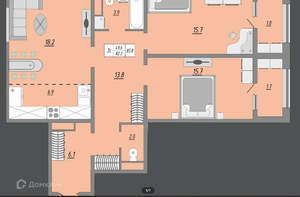 1-к квартира, вторичка, 87м2, 16/25 этаж