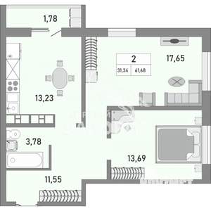 2-к квартира, вторичка, 62м2, 18/25 этаж