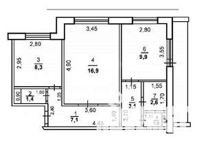 2-к квартира, вторичка, 50м2, 1/9 этаж