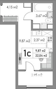 1-к квартира, вторичка, 22м2, 6/9 этаж