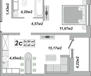 2-к квартира, вторичка, 44м2, 8/25 этаж