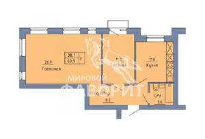 2-к квартира, вторичка, 61м2, 4/4 этаж