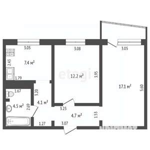 2-к квартира, вторичка, 50м2, 3/9 этаж