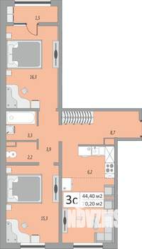 3-к квартира, строящийся дом, 70м2, 1/24 этаж