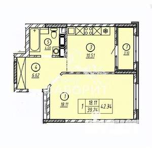 1-к квартира, вторичка, 42м2, 3/13 этаж