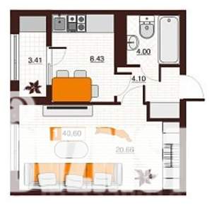 1-к квартира, вторичка, 41м2, 10/17 этаж