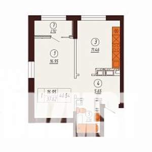 1-к квартира, строящийся дом, 41м2, 12/17 этаж