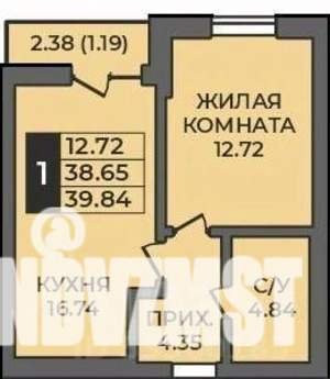 1-к квартира, строящийся дом, 40м2, 2/12 этаж