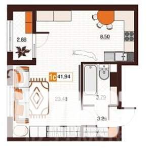 1-к квартира, вторичка, 42м2, 4/17 этаж