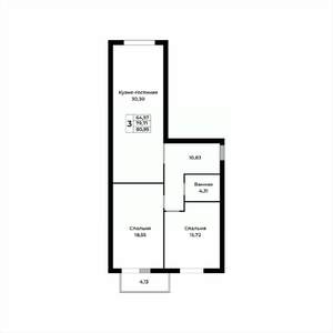 3-к квартира, строящийся дом, 81м2, 3/15 этаж